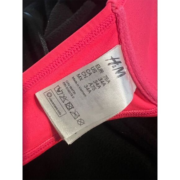 H&M Women's Hot Pink Halter Bikini Top Size 34A Padded Push-Up Adjustable Straps - Picture 5 of 5